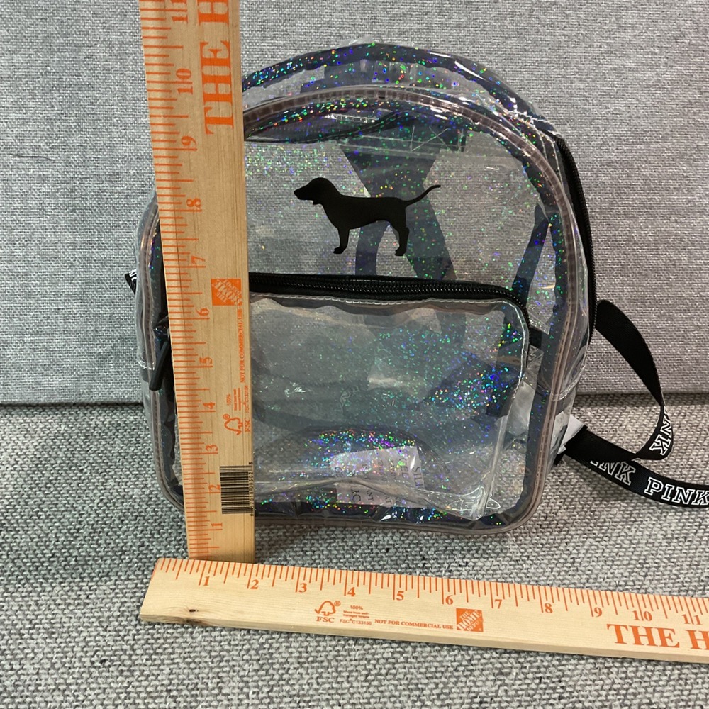 Victoria's Secret PINK Clear Holographic Glitter Mini Backpack Stadium Bag NWT